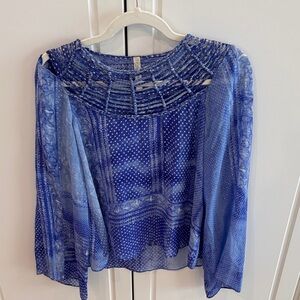 Rory Beca Blue Sheer Blouse with Cutout Detail